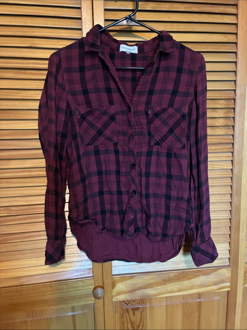 Bella Dahl Burgundy and Black Plaid Button-Front Shirt XS